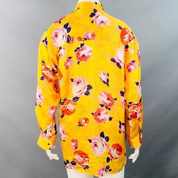 MSGM Size L Yellow Multi Color Satin Floral Button Up Shirt - Picture 4 of 8